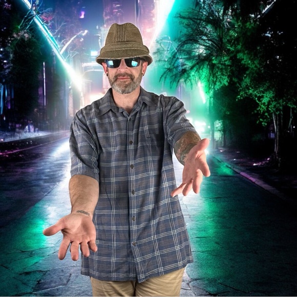 Vintage Blue Plaid Madison Trader Silk and Cotton Blend Size L - Picture 2 of 15